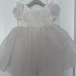 White Organza Flower Girl Dress with Pearl Accents